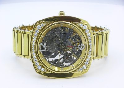 custom made watch solid gold diamonds skeletonised mechanical